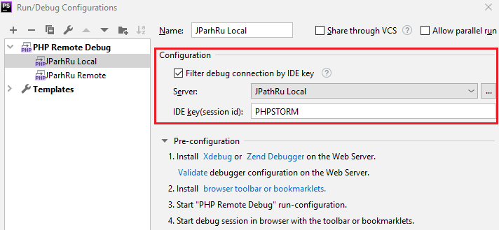 Параметры отладки в PhpStorm