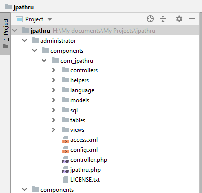 Дерево проекта компонента Joomla