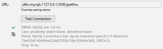 Сообщение об успешном соединении с базой данных