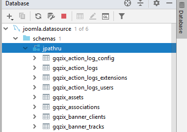 Список таблиц базы данных