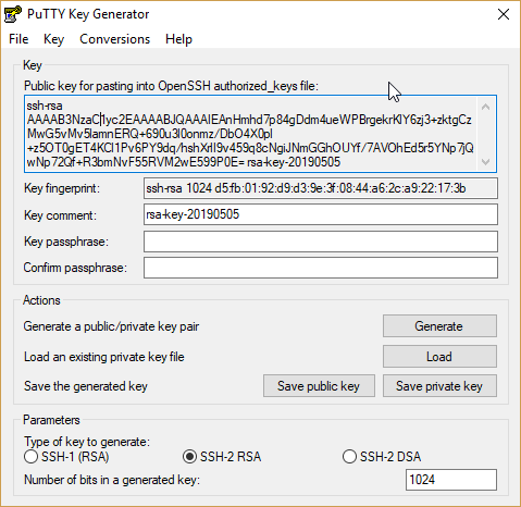 Генерация ключей в puttygen